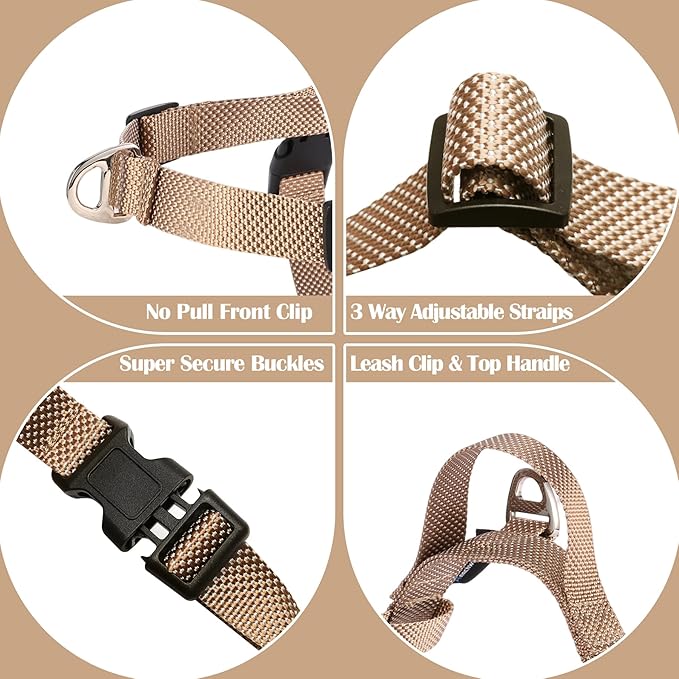 Annchwool No Pull Dog Harness with Front Clip and Easy Control Handle-Belly & Chest Adjustable Dog Harness and Leash Set for Medium Large Dogs-Heavy Duty Vest Harnesses Easy for Walking(Brown,L)