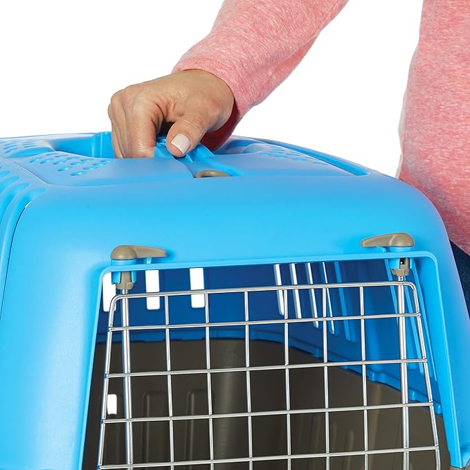 MidWest Homes for Pets Spree Travel Carrier ??Hard-Sided Dog & Cat Carrier, Small Pet Travel Crate with Handle, Ventilated Design, Easy Assembly, 19-Inch, Blue