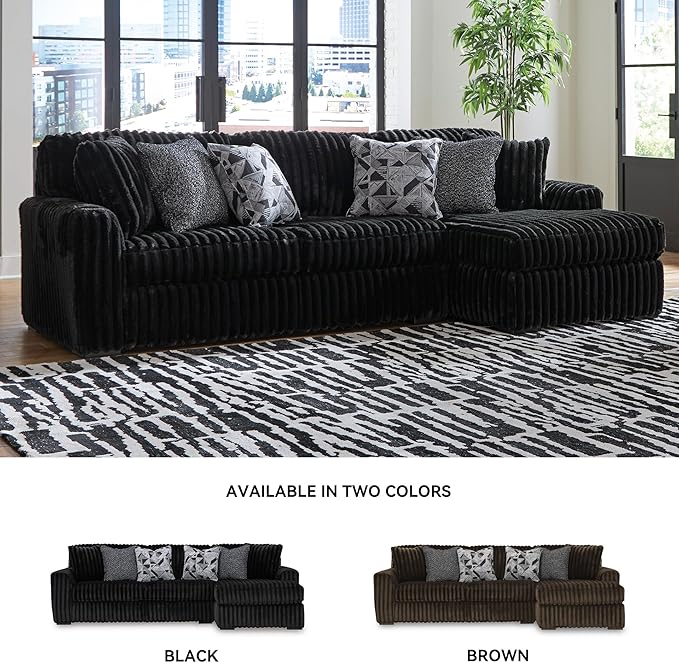 Signature Design by Ashley Midnight-Madness Contemporary L-Shaped 2-Piece Sectional Sofa with Chaise for Living Room, Black