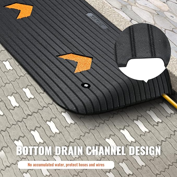 VEVOR 4" Rise Rubber Threshold Ramp, 35.5" Wide Wheelchair Ramp Doorway, Natural Curb Ramp, 33069Lbs Load Capacity, Non-Slip Textured Surface Rubber Curb Ramp for Wheelchair and Scooter