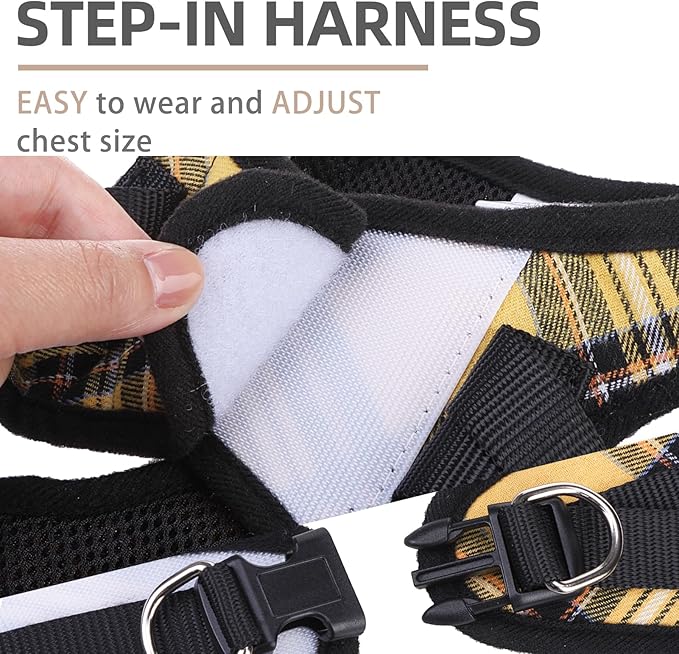 PUPTECK Adjustable Dog Harness Collar and Leash Set Step in No Pull Pet Harness for Small Medium Dogs Puppy and Cats Outdoor Walking Running, Soft Mesh Padded Reflective Vest Harnesses, Yellow, S