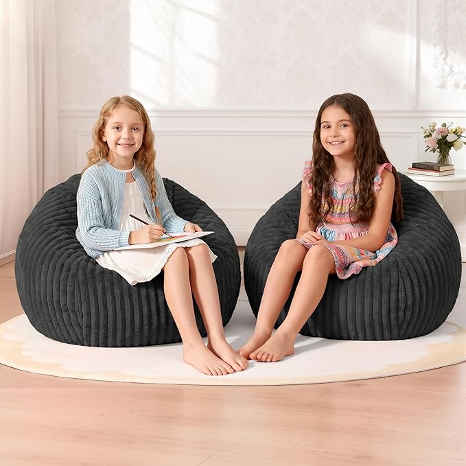 Homguava 2Pcs of 2FT Bean Bag Chair, 2' Small Bean Bags with Memory Foam Filled, Beanbag Chairs with Machine Washable Cover Dutch Corded Plush Cover for Classroom,Living Room,Bedroom-Black
