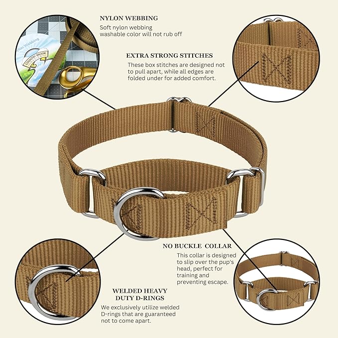 Country Brook Petz - Martingale Dog Collar - Heavy-Duty Training Collar with No Buckle - Service Dog Collar for All Pups - 10+ Warm Colors (Coyote Tan, 5/8 Inch, Extra Small)