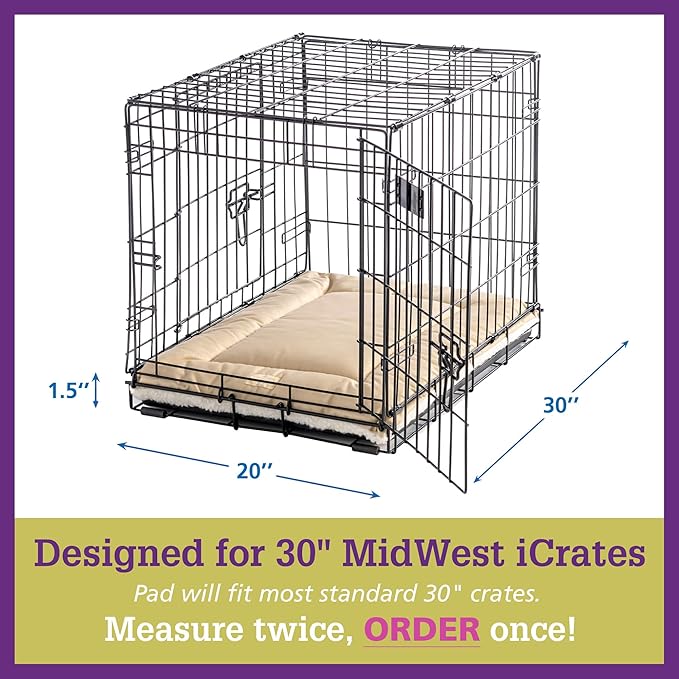 Pet Dreams Dog Crate Pad - Washable Kennel Mat, Crate Pads for Dog Cages, Non-Toxic, Flat Indoor Cat Bed, Fits iCrate 18, 24, 30, 36, 42, 48 Inches (Blue, Medium, 30")