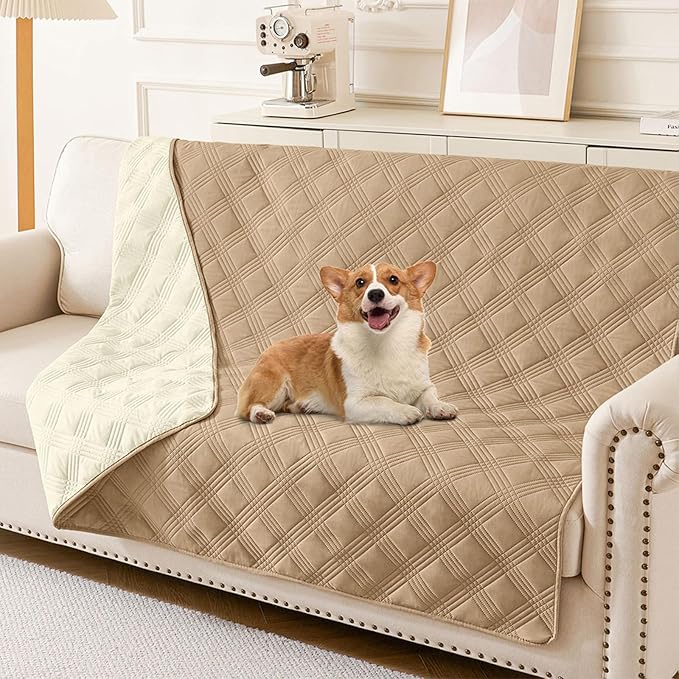 hyha Waterproof Dog Blanket, Reversible Pet Bed Blanket, Soft Sofa Couch Cover for Dogs Washable, Waterproof Pet Couch Covers for Sofa Puppy Cats Furniture Protector(68"x82", Camel/Beige)