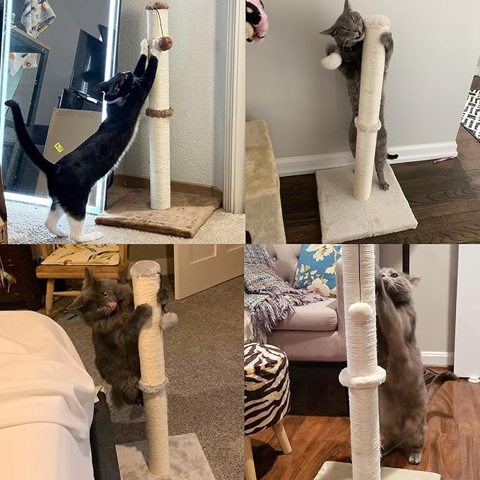 Dimaka 29" Height Tall Cat Scratching Post, Claw Scratcher with Sisal Rope and Covered with Soft Smooth Plush, Vertical Scratch [Full Strectch] for Standard Size Cats (Light Brown, 29 inches)