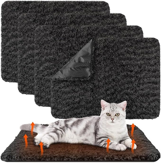 4 Pack Self Warming Cat Pads Self Heating Cat Mat Washable Homeless Dogs Thermal Pads Kennel Pad Reflects Body Heat Warm Crate Bed Mat for Indoor Outdoor Pet(Black,16 x 20 Inch)