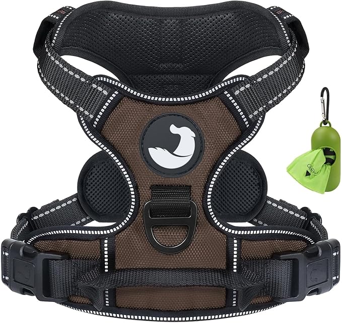 Joytale No Pull Dog Harness Medium Sized Dog, Reflective Pet Vest with Front Clip, Adjustable Soft Padded Harnesses with Easy Control Handle for Training and Walking, Brown, M