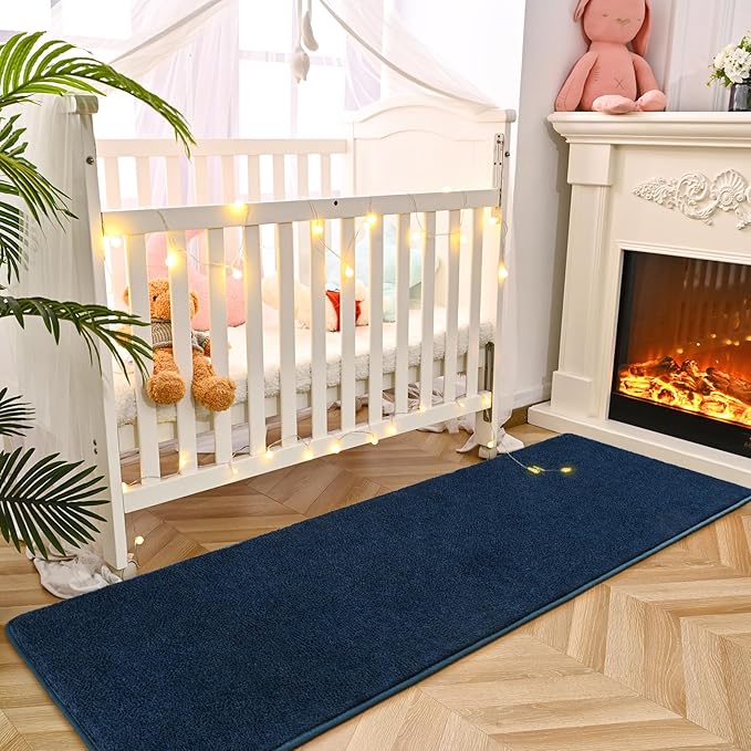 DweIke 2x6 Navy Blue Runner Rugs, Thickened Memory Foam Bedside Rug for Bedroom Living Room, Washable Non-Slip Carpet for Kids Girls Nursery Dorm Room Decor