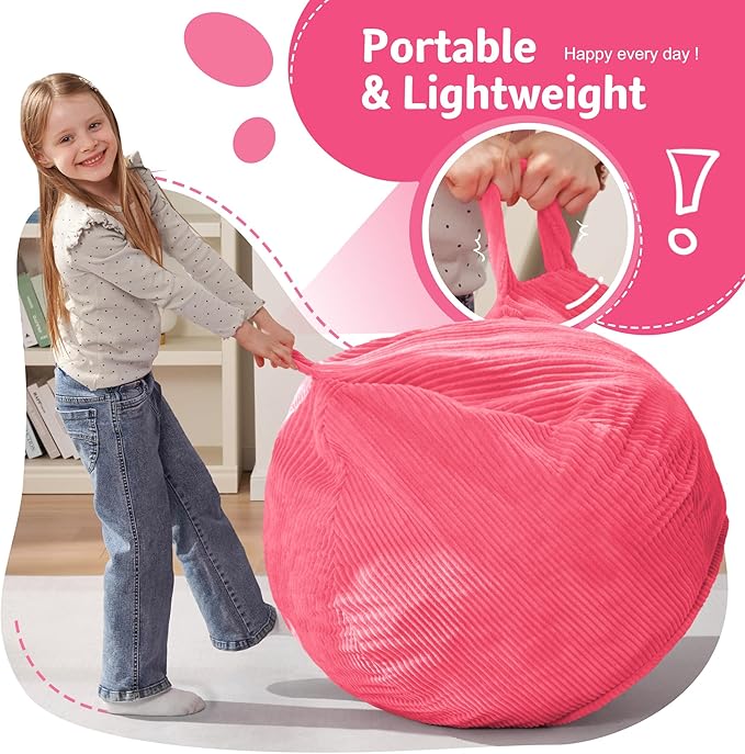 Homguava 2.5FT Bean Bag Chair,Teardrop Bean Bags Small Beanbag Chair with Memory Foam Filled and Ultra Soft Corduroy Cover for Living Room, Bedroom (Pink)