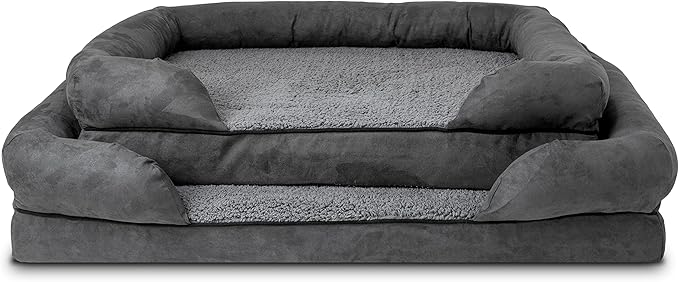 The Dog’s Bed Orthopedic Memory Foam Dog Bed with Bolsters, Plush Fabric, Grey Plush, L (No Logo)