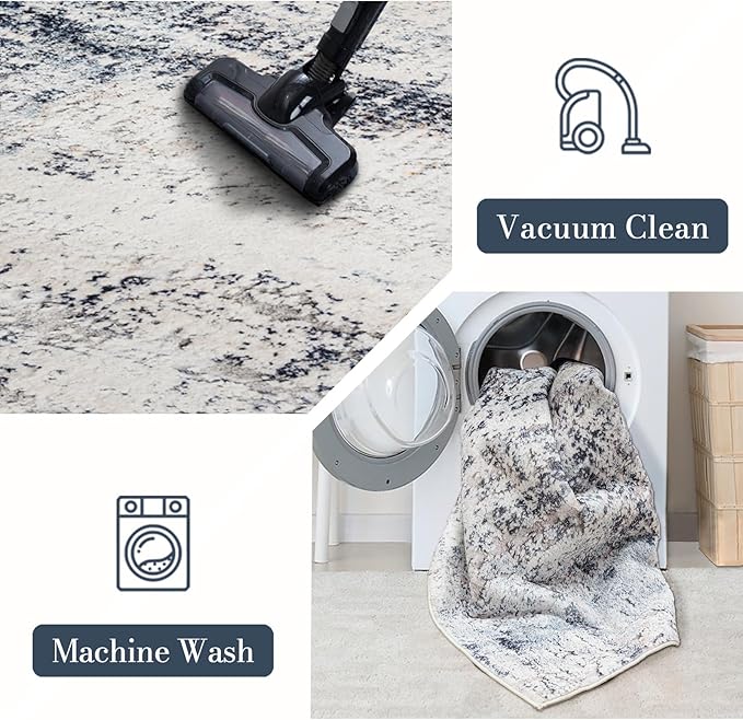 Area Rug 3횞5, Vintage Boho Rug,Ultra-Soft Low Pile, Washable, Non Slip,Stain Resistant Printed Carpet for Living Room Bedrooms Playroom Office Kitchen, Blue/Abstract