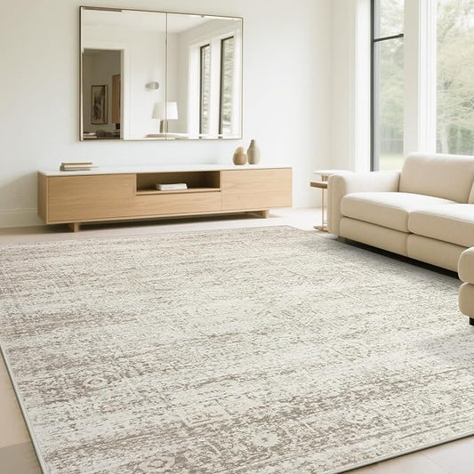 Washable Rugs 6x9 Area Rugs for Living Room,Rugs for Bedroom, Large Carpets,Ultra Soft Faux Wool Retro Dining Room Rug,Non Slip&Non-Shedding Low Pile Vintage Print Rug Indoor for Home Office