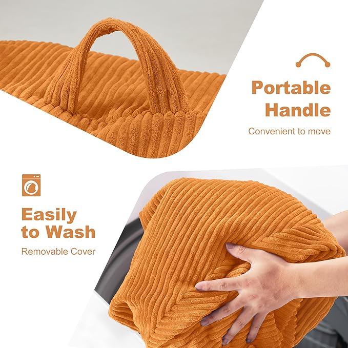 Homguava 4FT Bean Bag Chair for Adults,Teardrop Bean Bags Big Beanbag Chair with Memory Foam Filled and Ultra Soft Removable Corduroy Cover for Living Room, Bedroom(Orange)