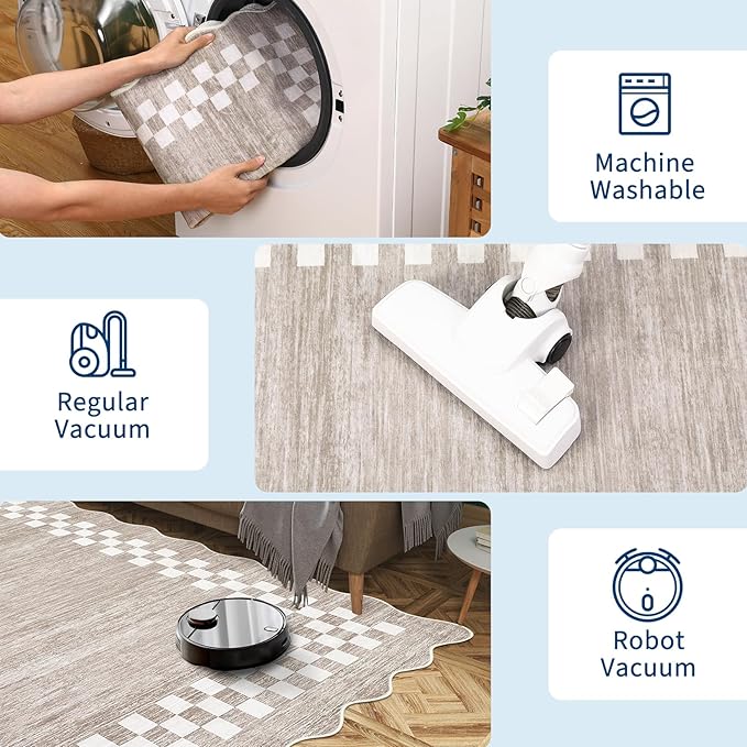 GarveeHome Hallway Runner Rug 2x6 Non Slip Scalloped Washable Rug for Kitchen Entry Stain Resistant Modern Border Throw Floor Carpet Long Runner Mat for Bathroom Living Room Bedside, Fog