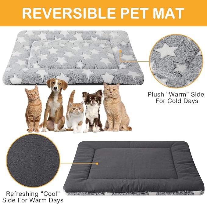 VitalCozy 4 Pcs Winter Dog Crate Pads, Ultra Soft Warm Washable Dog Cat Bed Mat for Pet Crate Comfortable Replaceable Reversible Kennel Pad for Small, Medium, Large Dogs(20 x 30 x 1.6 Inch,Gray)