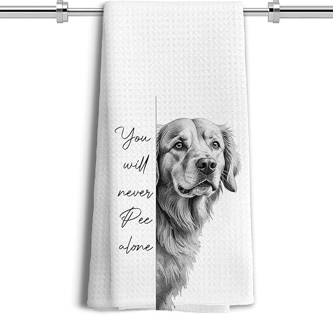 Funny Golden Retriever Accessories Gifts Hand Towels for Bathroom Decor, You Will Never Pee Alone Funny Dog Bathroom Hand Towels, 16x24 Inches