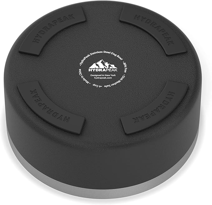 Hydrapeak Dog Bowl; Non Slip Stainless Steel; Water and Food Dish; Large Sized and Small Dogs; 32oz 64oz; Multiple Sizes; 4 Cup | Black