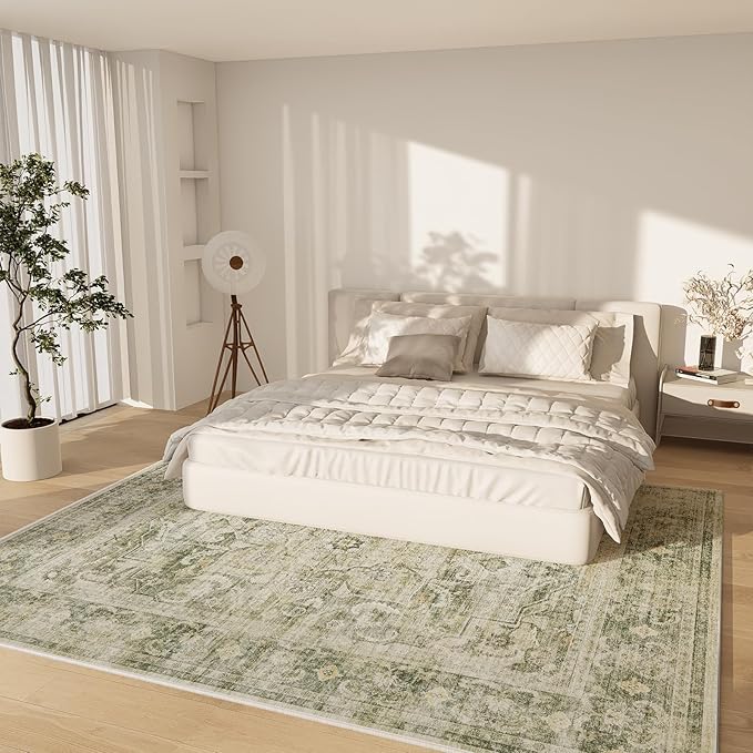 8x10 Area Rugs Washable Rug: Large Living Room Rug Stain Resistant Distressed Vintage Boho Carpet Non Slip Low Pile Faux Wool Soft Rugs for Bedroom Bedside Indoor Kids Playroom Farmhouse Dining Room