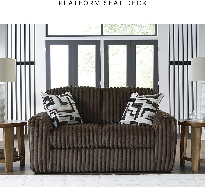 Signature Design by Ashley Midnight-Madness Loveseat with Reversible Cushions, Accent Pillows, Fabric Upholstery, 72" W x 41" D x 40" H, Dark Brown