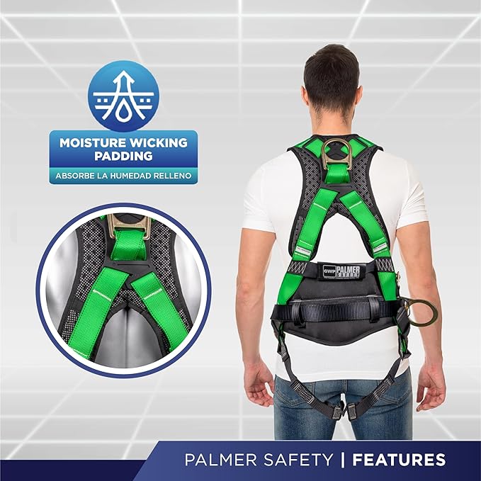 Palmer Safety Hammerhead 5pt Safety Harness Back Padded, QCB Chest, Tongue Buckel Legs Straps, Back & Side D-Rings