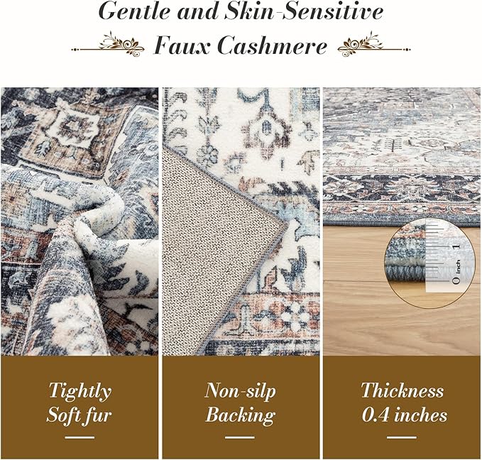 Area Rug 6횞9, Large Vintage Boho Rug,Ultra-Soft Low Pile, Washable, Non Slip,Stain Resistant, Printed Carpet for Living Room Bedrooms Playroom Office Kitchen, Blue/Navy