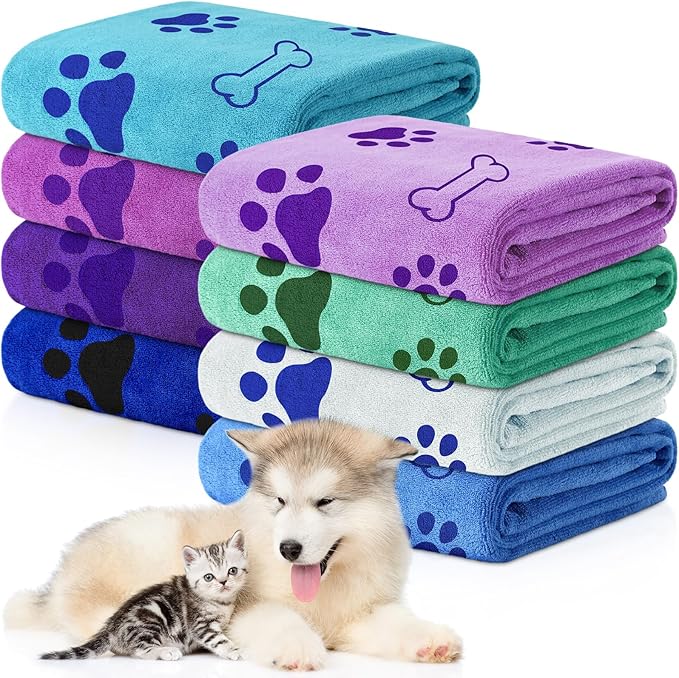 Chumia 8 Pcs Dog Towels for Drying Dogs Cats Pet Towels Bulk Puppy Microfiber Quick Drying Paw Bath Bathing Supplies Absorbent for Medium Pets(Classic Color,40 x 24 Inch)