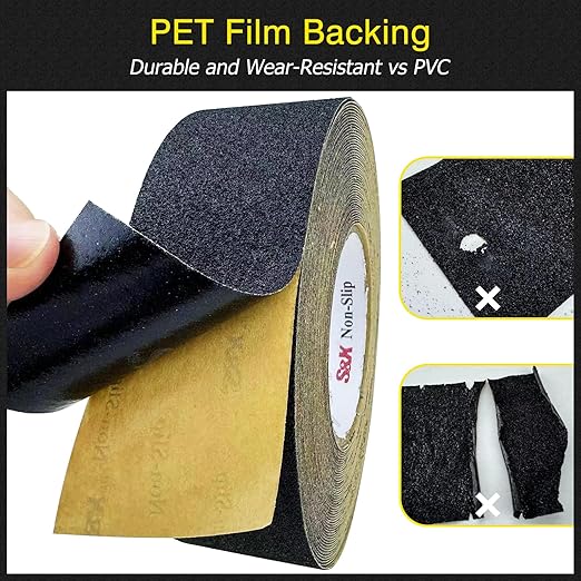 S&X Commercial-Grade Anti Slip Tape - 4" x 60', Grit 60 - Enhanced Traction Grip Tape for Stairs Outdoor Indoor - Weatherproof and Industrial Strength, Black
