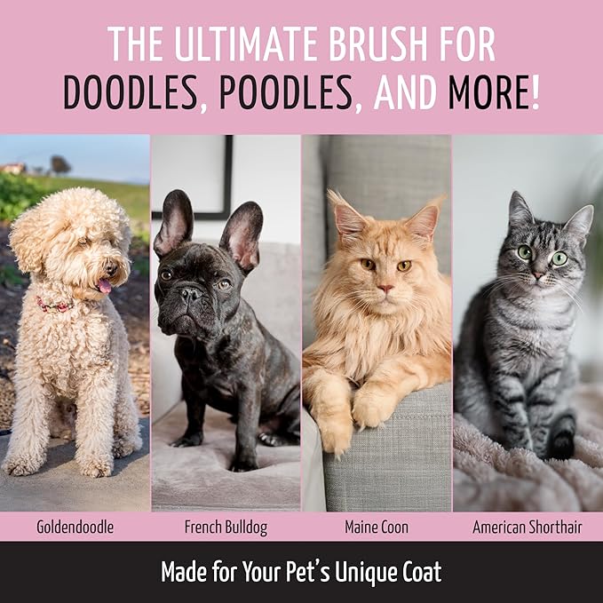 Tauro Pro Line Deshedding Slicker Brush for Dogs & Cats, Soft Pins for Gentle Dematting & Detangling, Grooming Tool for Long & Dense Coats, Ideal for Rough Collies, Non-Slip Grip, Pink, Large Size (L)
