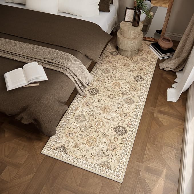 Machine Washable Hallway Runner Rug: 2'6"x8' Kitchen Rugs Stain Resistant Non Slip Low Pile Soft Carpet Runners for Hallways Indoor Entryway Kitchen Beside Bedroom Bathroom Farmhouse
