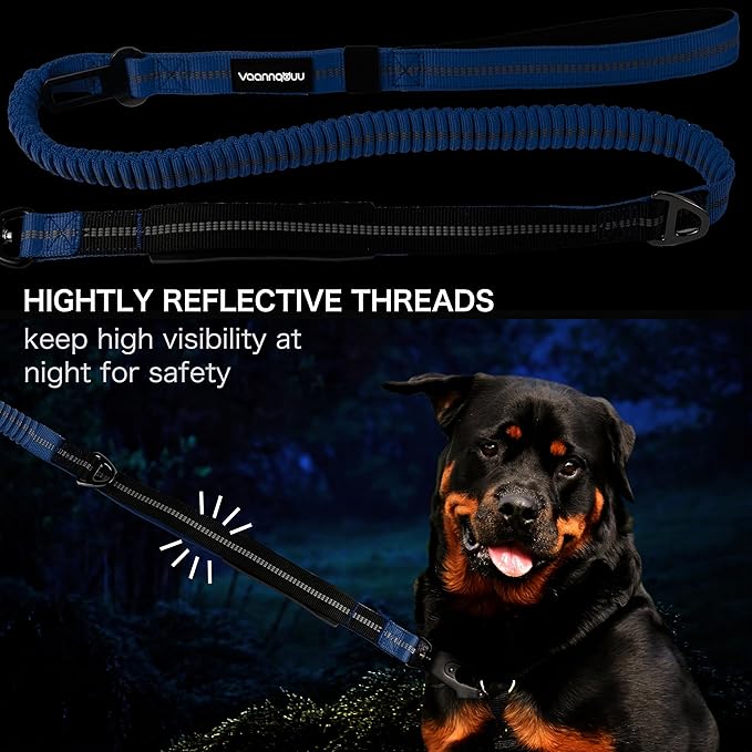 Heavy Duty Tactical Dog Leash with Quick Release Carabiner and Highly Reflective Threads,4-6FT Power Stretch Dog Leash for Medium Large Dogs