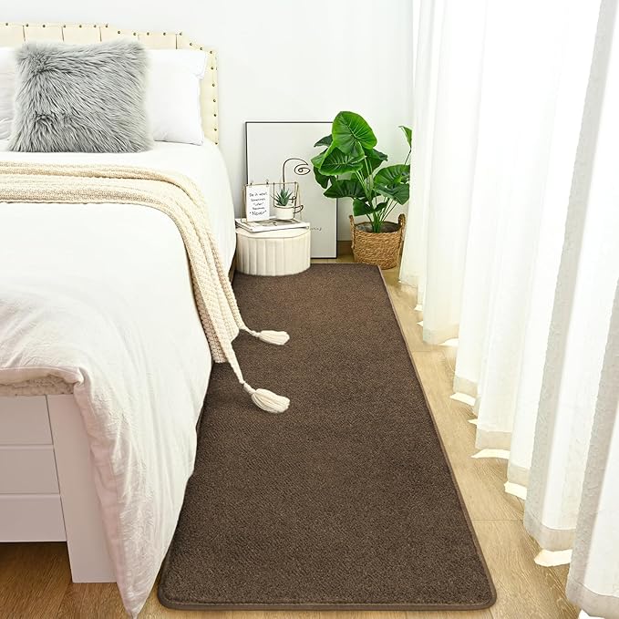 DweIke 2x6 Light Brown Runner Rugs, Thickened Memory Foam Bedside Rug for Bedroom Living Room, Washable Non-Slip Carpet for Kids Girls Nursery Dorm Room Decor
