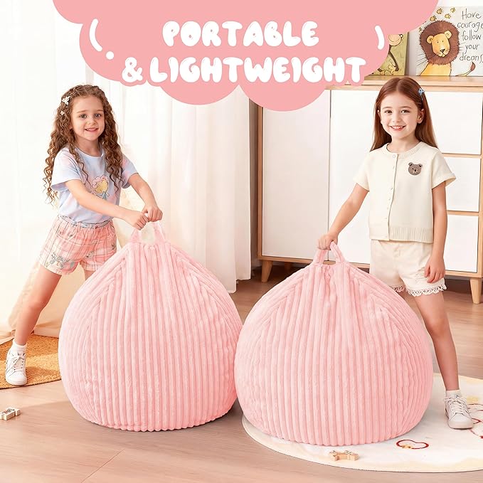 Homguava 2Pcs of 2FT Bean Bag Chair, 2' Small Bean Bags with Memory Foam Filled, Beanbag Chairs with Machine Washable Cover Dutch Corded Plush Cover for Classroom,Living Room,Bedroom-Soft Pink
