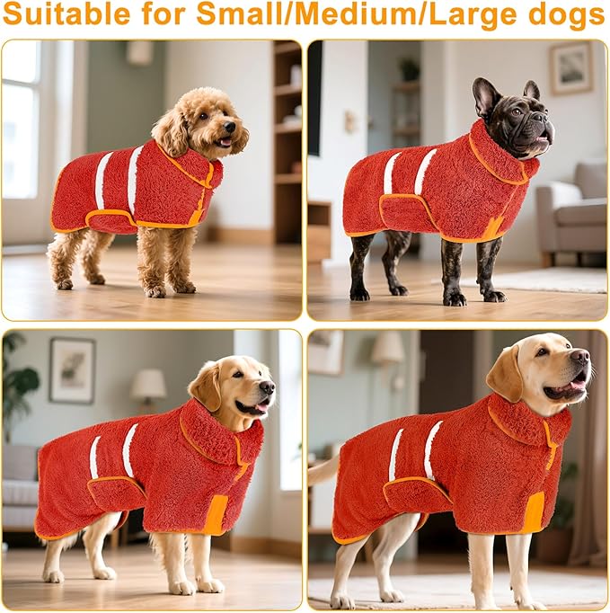 Bienbee Dog Bathrobe, Quick Drying Super Absorbent Dog Robes for After Bath, Warm Keeping Dogs Towel, Dogs Bath Supplies, Bright Red XXL