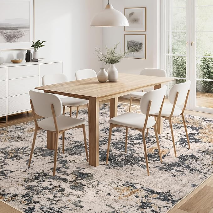 Area Rugs for Living Room: 6x9 Abstract Washable Rug Large Soft Stain Resistant Non-Slip Backing for Bedroom Dining Room Indoor Home Office Carpet for Kids Pet Friendly Families - Grey Gold
