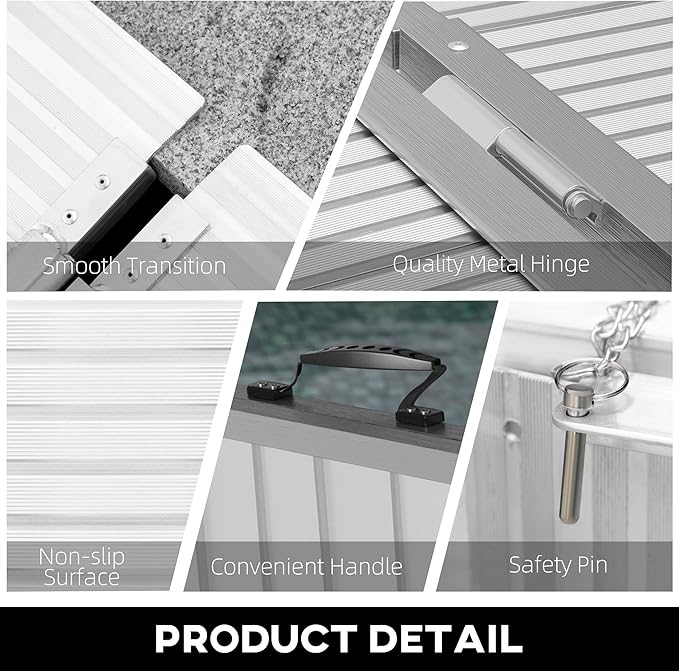 HOMCOM Wheelchair Ramp 8FT, Foldable Aluminum Threshold Ramp with Non-Slip Surface and Handle, 600lbs Weight Capacity, Suitcase Handicap Ramp for Home, Doorways, Curbs, Steps
