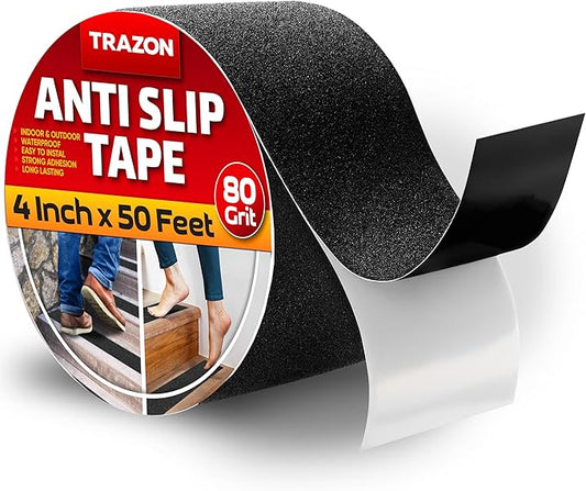 Grip Tape - Heavy Duty Anti Slip Tape for Stairs Outdoor/Indoor Waterproof 4Inch x 50Ft Safety Non Skid Roll for Stair Steps Ramp Traction Tread Staircases Grips Adhesive Non Slip Strips Walk Black