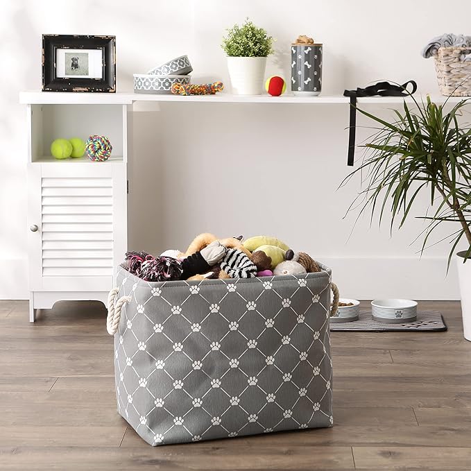 Bone Dry Pet Storage Paw and Bone, Trellis Collection, Large Rectangle, 17.5x12x15 Gray
