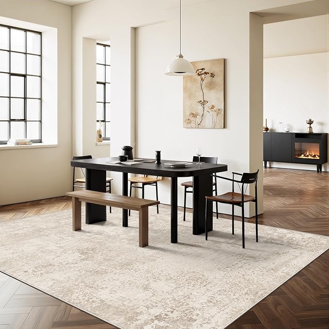 Art&Tuft Washable Rug, Anti-Slip Backing Abstract 5x7 Rug, Stain Resistant Rugs for Living Room, Foldable Machine Washable Area Rug (TPR53-Beige, 5'x7')