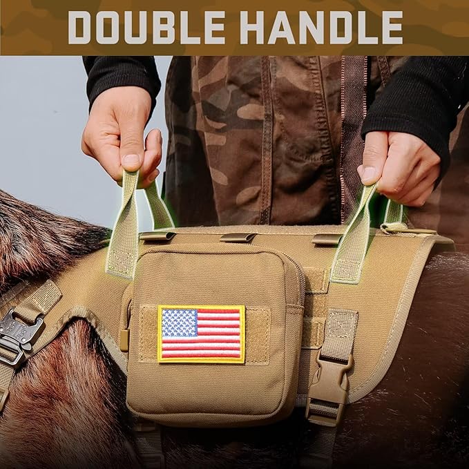 Forestpaw Dog Harness for Large Dogs,Tactical Dog Harness with Handle,No Pull Military Style Service Dog Vest with Pockets Adjustable for Walking Training,Brown,Chest 21.5-45"