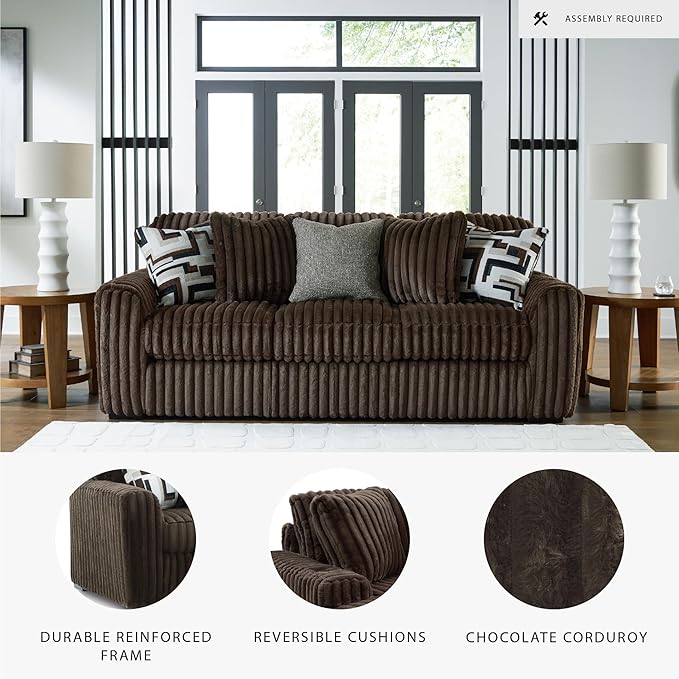 Signature Design by Ashley Midnight-Madness Modern Anti Sage Sofa with Reversible Cushions, Dark Brown