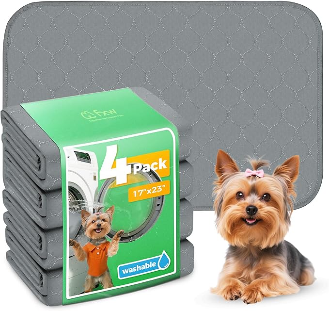 FXW Washable Pee Pads for Dogs, Puppy Pads with Super Absorbent, Specifically Designed for 24inch Cages, 17" x 23" Rectangle, Gray, 4 Packs