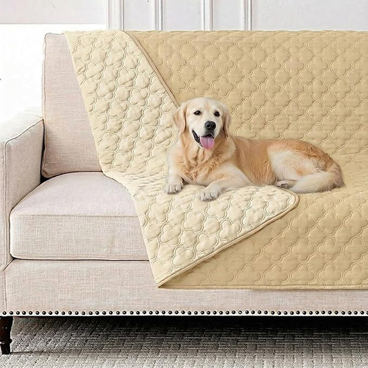 Waterproof Dog Blanket, Couch Cover for Dogs Washable, Reversible Dog Bed Cover, Couch Furniture Protector. (Dark＆Light Beige, 52 X 82 Inch - 1 Pack)