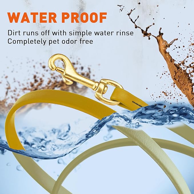 Viper Biothane K9 Working Dog Leash Waterproof Lead for Tracking Training Schutzhund Odor-Proof Long Line with Solid Brass Snap for Puppy Medium and Large Dogs, 10ft Treasure Gold