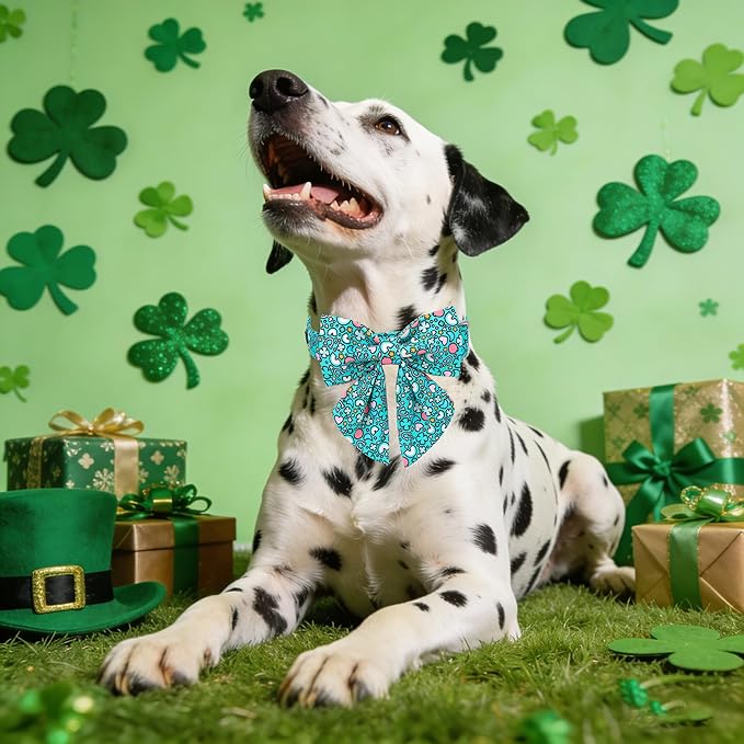Maca Bates St. Patrick's Day Shamrock Dog Collar,Sailor Bow,Small Girl Boy Dogs,Cute Rainbow,Four Leaf Clover Pattern,Adjustable Durable Soft Collars Irish Gift for Male Female Puppy