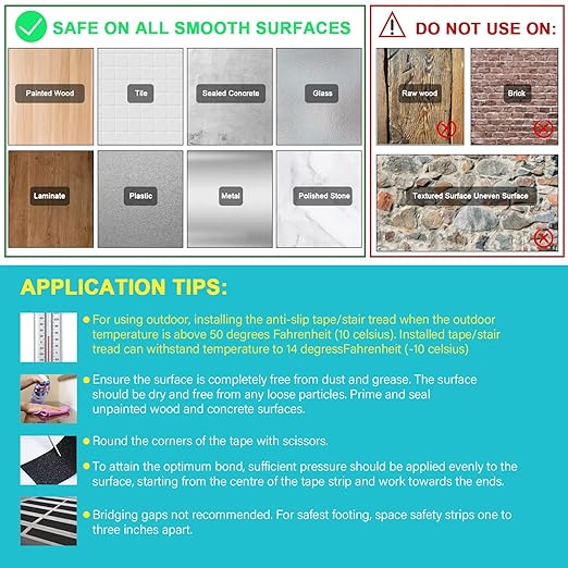 Qingluan Grip Tape, Anti Slip Tape Outdoor/Indoor Waterproof, Non Slip Tape for Stair Steps, Tread Staircases, Ramps, Skateboards (Black Tape, 9.8" x 33Ft)
