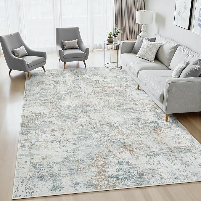 6x9 Area Rugs Living Room Rug Modern Abstract Neutral Washable Rugs Non Slip Soft Carpet Large Area Rug Low Pile Stain Resistant Non Shedding for Bedroom Nursery Dining Room Home Office Gray Brown