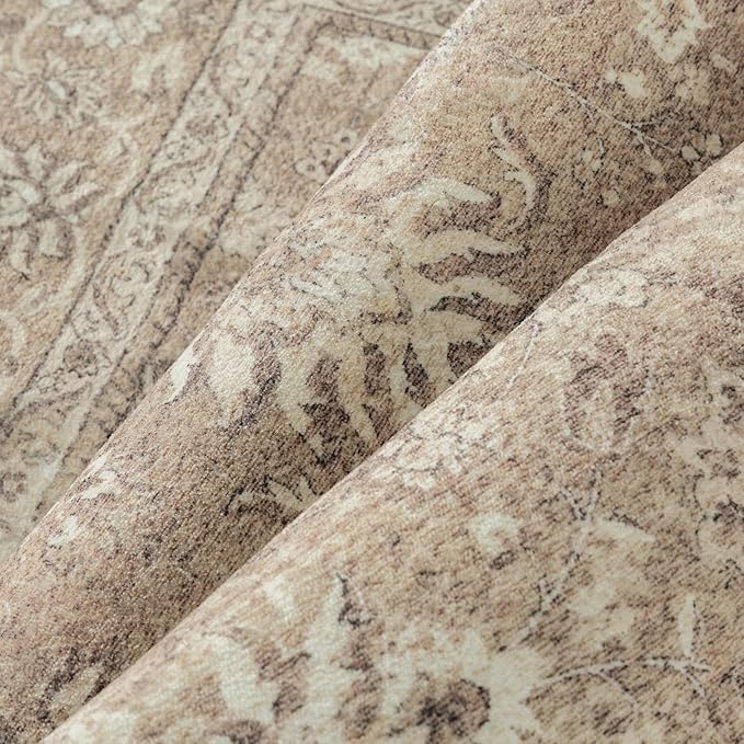 5x7 Area Rug Brown Washable Vintage Carpet Living Room Bedroom Non Slip Stain Soft Resistant Low Pile Thin Boho Accent Indoor Throw Rug for Dining Room Office