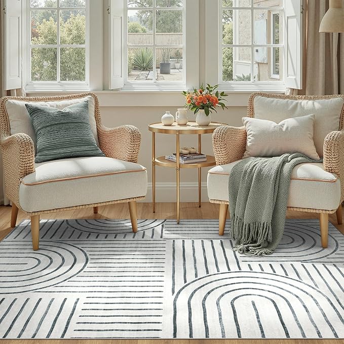 DCX Abstract Machine Washable 5x7 Rug, Gray Modern Accent Rug for Living Room, Soft Low Pile Non Slip Carpet, Kid & Pet Friendly Stain Resistant Rug for Bedroom Dining Room Office