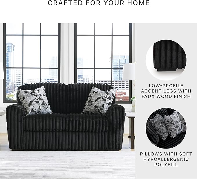 Signature Design by Ashley Midnight-Madness Modern Anti Sage Loveseat with Reversible Cushions, Black